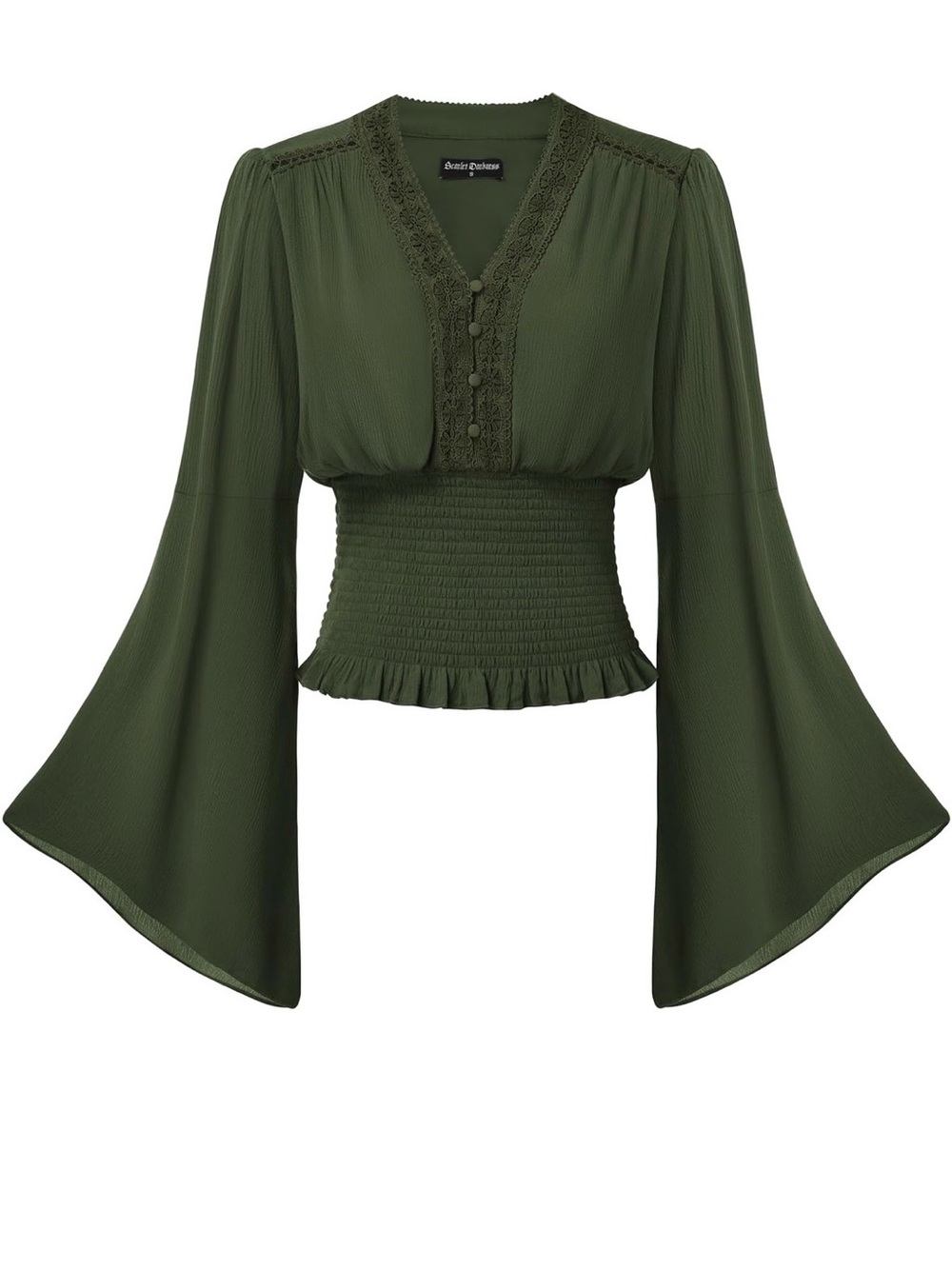 Scarlet Darkness Olive Green Bell Sleeve Renaissance Blouse NWT S Cottagecore